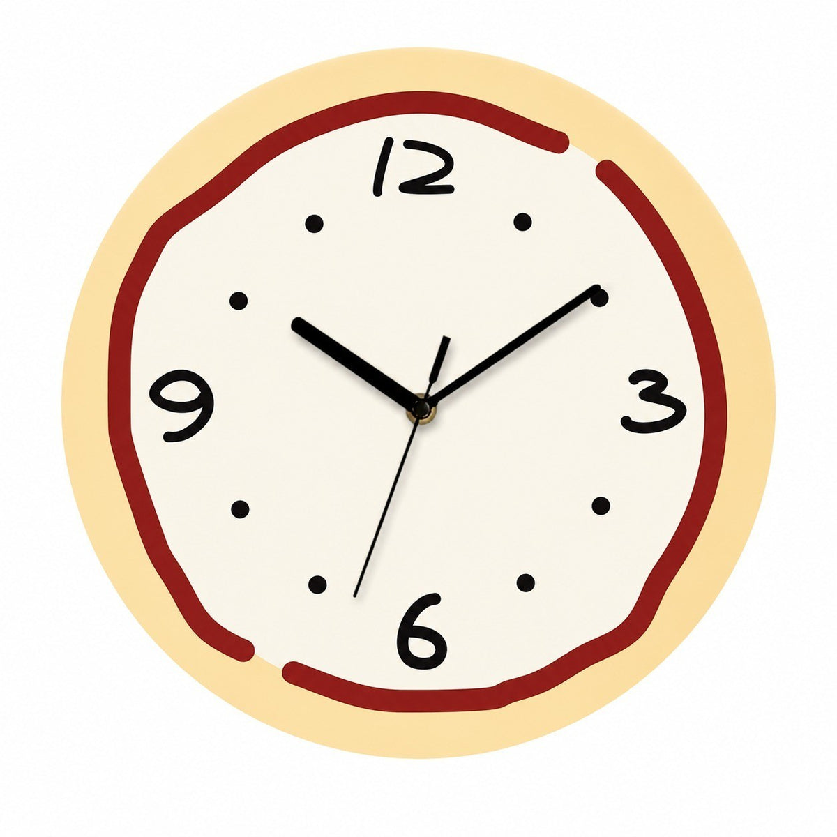 Rings Cartoon Silent Wall Clock, Cream Style, Frameless, Battery Powered – Red Rings / Large, 30 cm Diameter