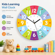 Children's Learning Wall Clock, 24-Hour Numeral Dial, Frameless 3mm Panel