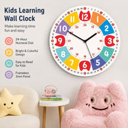Children's Learning Wall Clock, 24-Hour Numeral Dial, Frameless 3mm Panel