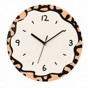 Rings Cartoon Silent Wall Clock, Cream Style, Frameless, Battery Powered – Mini Leopard Print / Large, 30 cm Diameter