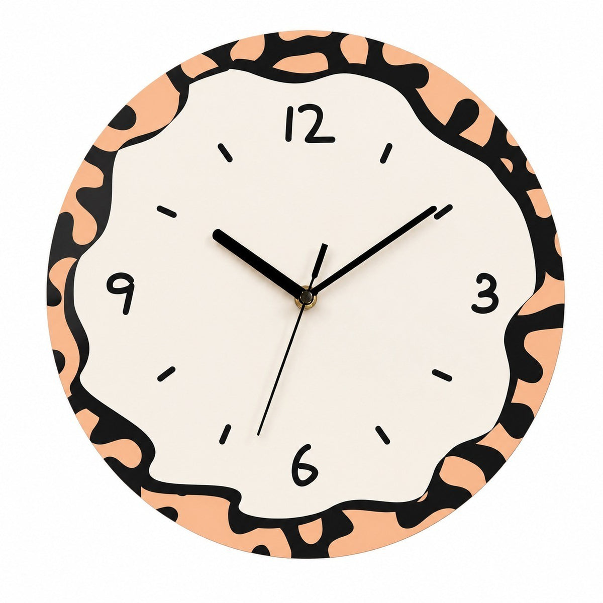 Rings Cartoon Silent Wall Clock, Cream Style, Frameless, Battery Powered – Mini Leopard Print / Large, 30 cm Diameter