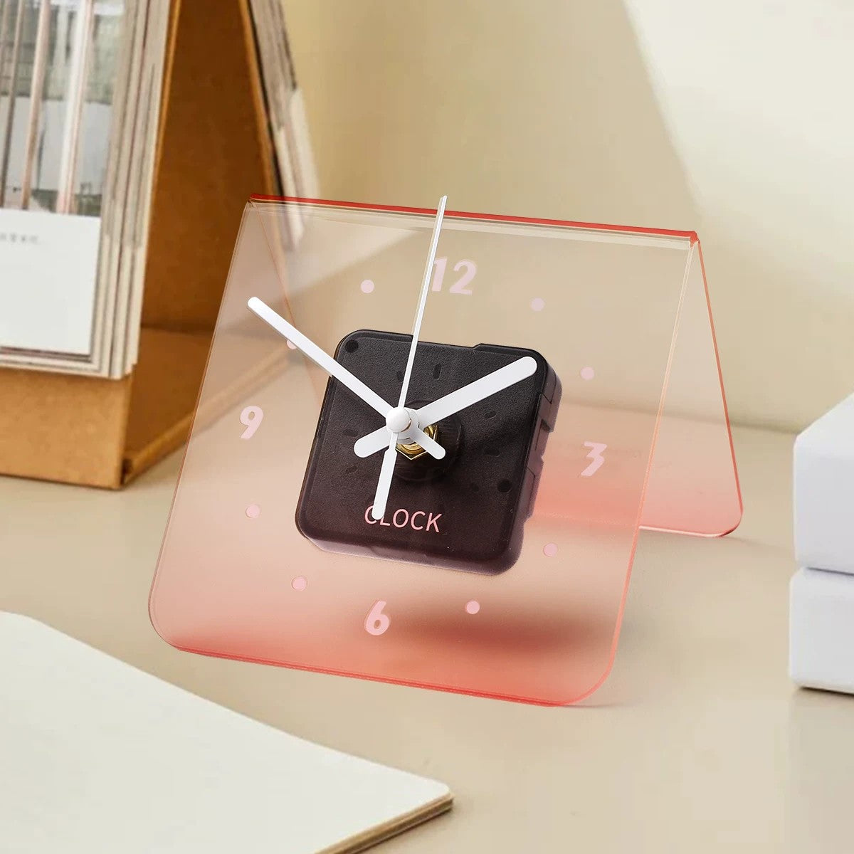Translucent Gradient Acrylic Table Clock, Frameless 3mm Panel, 12x13., Quiet Movement Wall