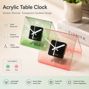 Translucent Gradient Acrylic Table Clock, Frameless 3mm Panel, 12x13., Quiet Movement Wall