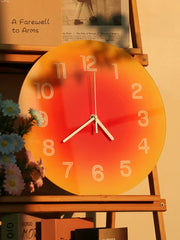 Modern Round Table Clock with Stand, Frameless 3 mm Panel, Sunset Design for Living Room