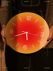Modern Round Table Clock with Stand, Frameless 3 mm Panel, Sunset Design for Living Room