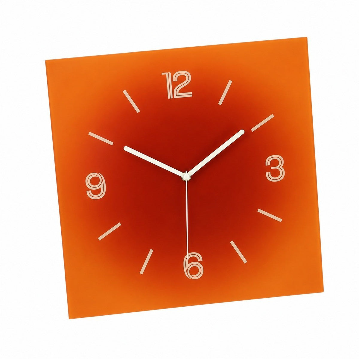 Compact Square Abstract Wall Clock, Frameless 3 mm Panel, Sunset Art, Nordic Style – Amber Dusk / 40 x 40 cm