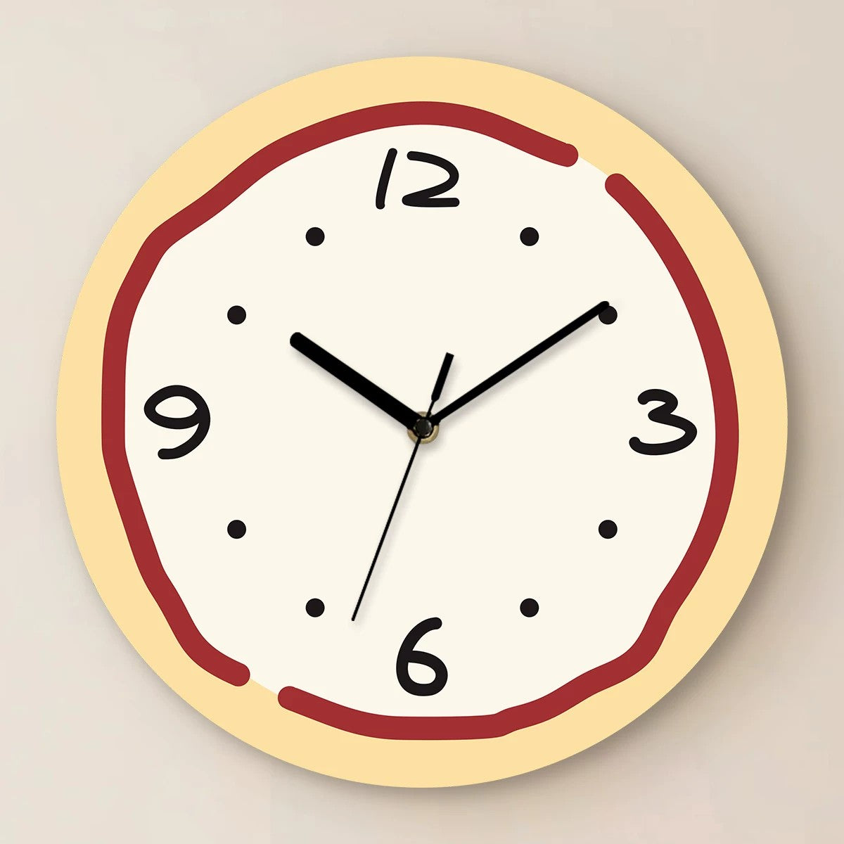 Rings Cartoon Silent Wall Clock, Cream Style, Frameless, Battery Powered