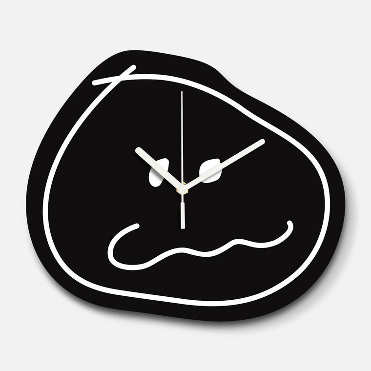 Mischief Maker Art Wall Clock, Frameless 3 mm Panel, Cartoon Decor for Living Room – Mischief Maker, Black