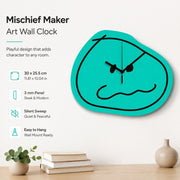 Mischief Maker Art Wall Clock, Frameless 3 mm Panel, Cartoon Decor for Living Room