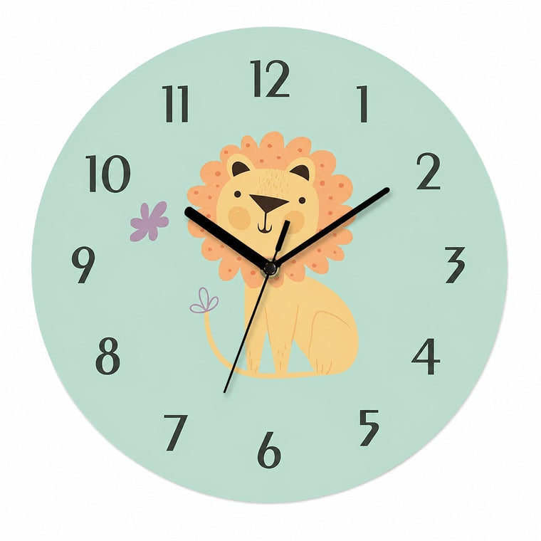 Children's Animal Cartoon Wall Clock, Frameless 3mm Acrylic, Kids Bedroom Decor – Little Lion King / 40 x 40 cm