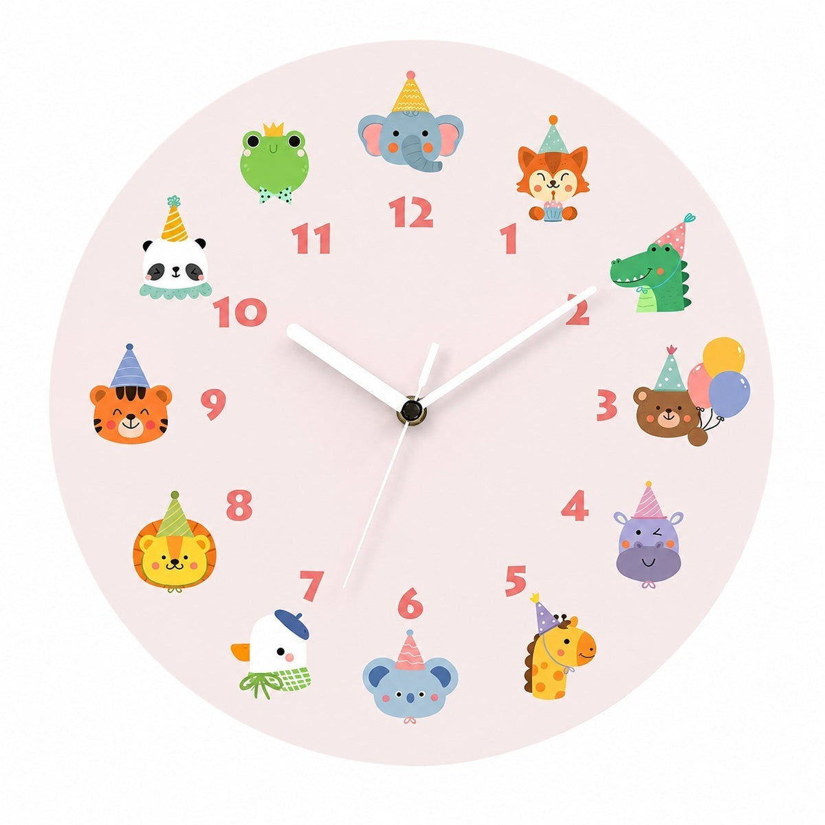 Children's Animal Cartoon Wall Clock, Frameless 3mm Acrylic, Kids Bedroom Decor – Cute Pet Party / 30 x 30 cm