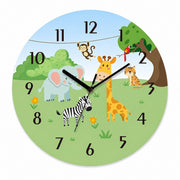 Children's Animal Cartoon Wall Clock, Frameless 3mm Acrylic, Kids Bedroom Decor – Playful Jungle / 30 x 30 cm