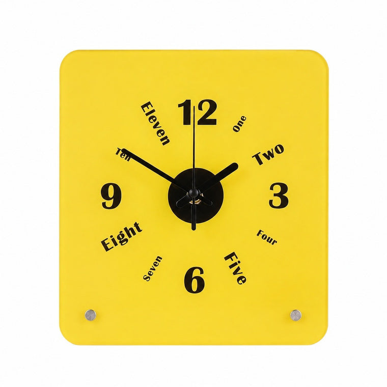 Time Postcard Table Clock, Frameless 3 mm Panel, Modern Decor for Living Room Study Wall – Time Postcard, Yellow, Tabletop Only
