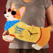 Polka-Dot Dachshund Cartoon Dog Wall Clock, Frameless 3 mm Panel