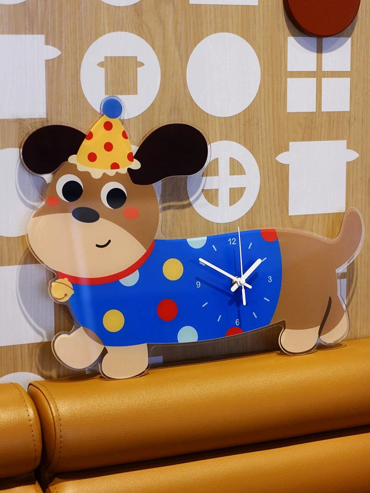 Polka-Dot Dachshund Cartoon Dog Wall Clock, Frameless 3 mm Panel
