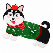 Polka-Dot Dachshund Cartoon Dog Wall Clock, Frameless 3 mm Panel – Goofy Christmas Husky