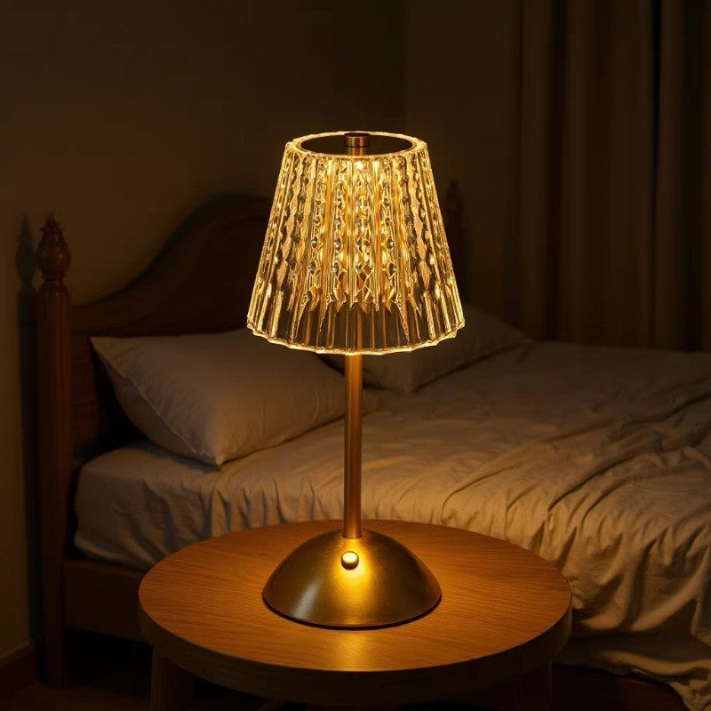 LED Crystal Night Light Table Lamp, Touch Control, Battery Powered, Warm, Bedroom Bar Decor