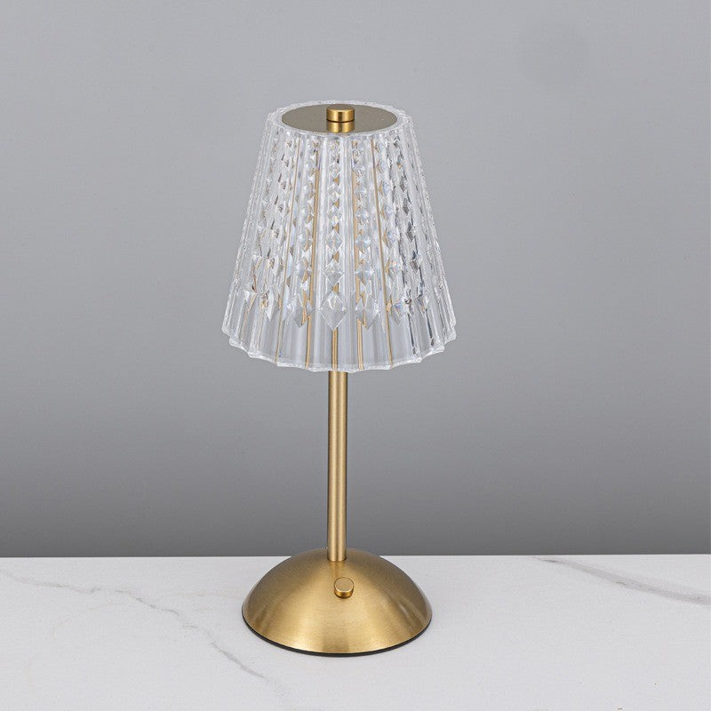 LED Crystal Night Light Table Lamp, Touch Control, Battery Powered, Warm, Bedroom Bar Decor