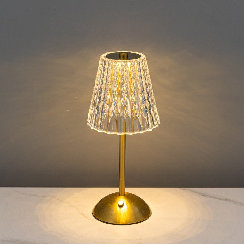 LED Crystal Night Light Table Lamp, Touch Control, Battery Powered, Warm, Bedroom Bar Decor