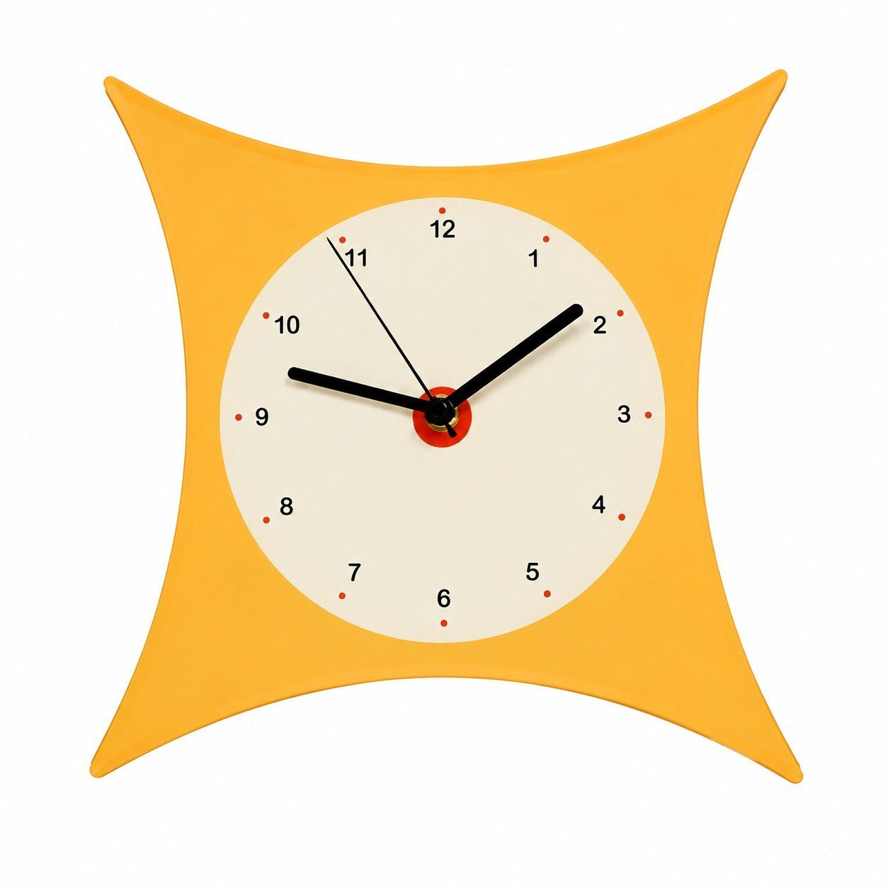 Pillow-Shaped Art Wall Clock, Dark, Frameless 3 mm Panel, Modern Decor – Time Dashboard, Yellow