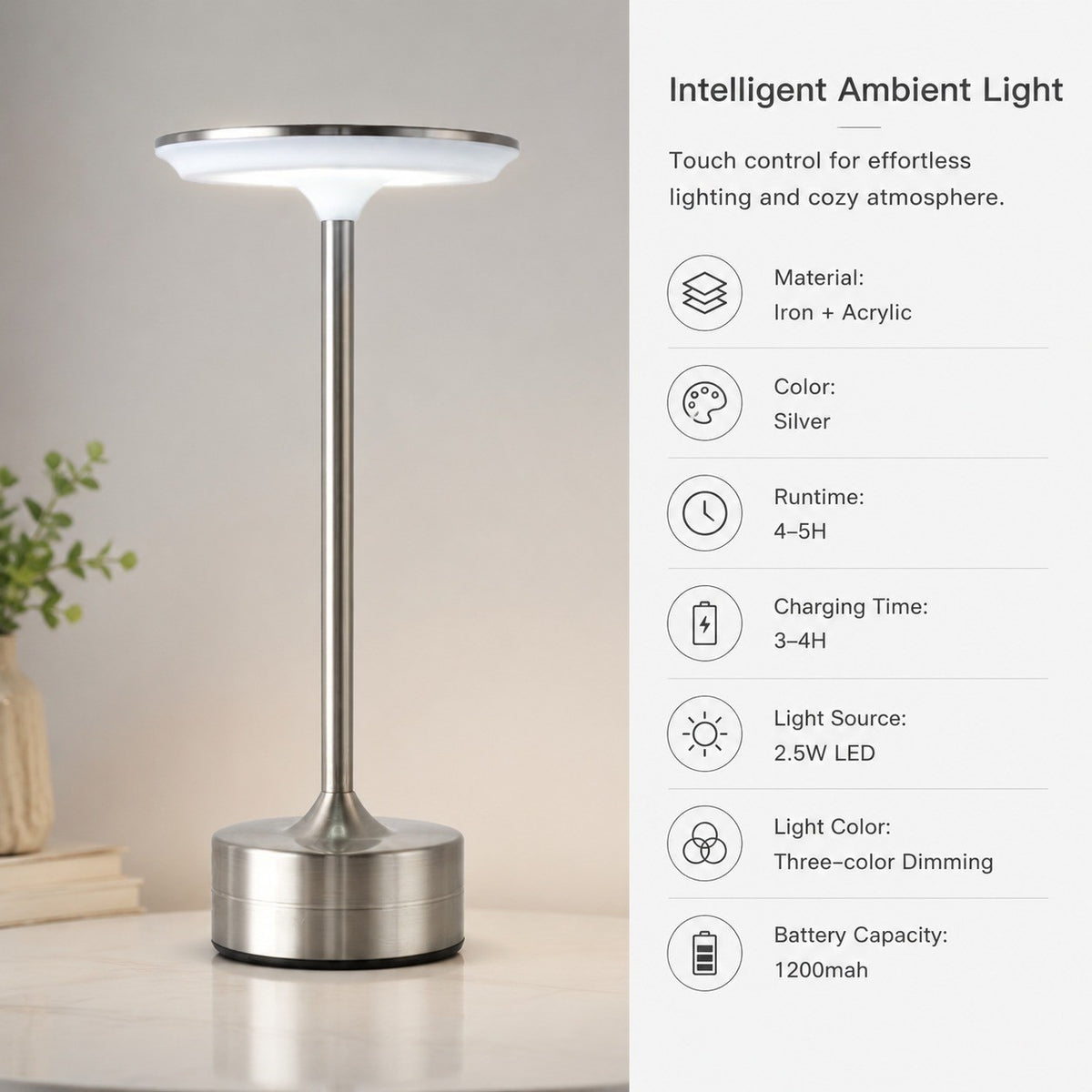 Iron Butterfly Touch Night Light, /, Battery Powered, Dimmable, Bedroom Decor Table Lamp