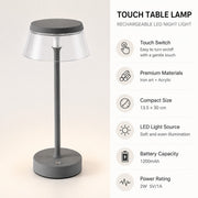 Rechargeable LED Night Light, Bar Table Lamp, Touch Switch, Battery Powered, Living Room