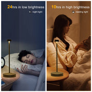 Wireless USB LED Desk Lamp, Dimmable Bedside Reading Light, Touch Control, Modern Metal