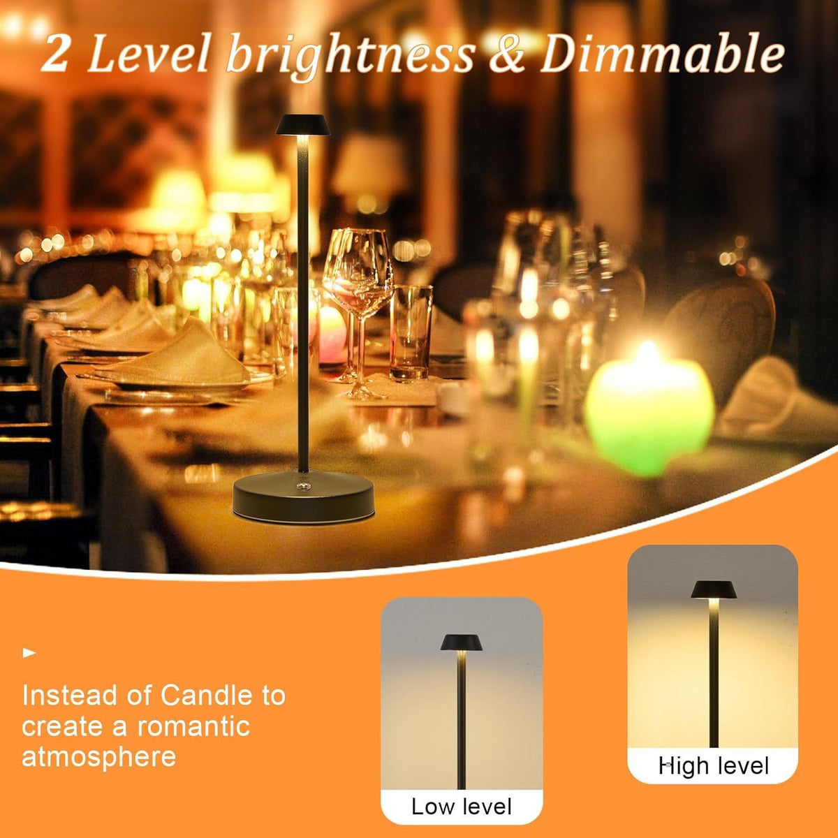 Wireless USB LED Desk Lamp, Dimmable Bedside Reading Light, Touch Control, Modern Metal