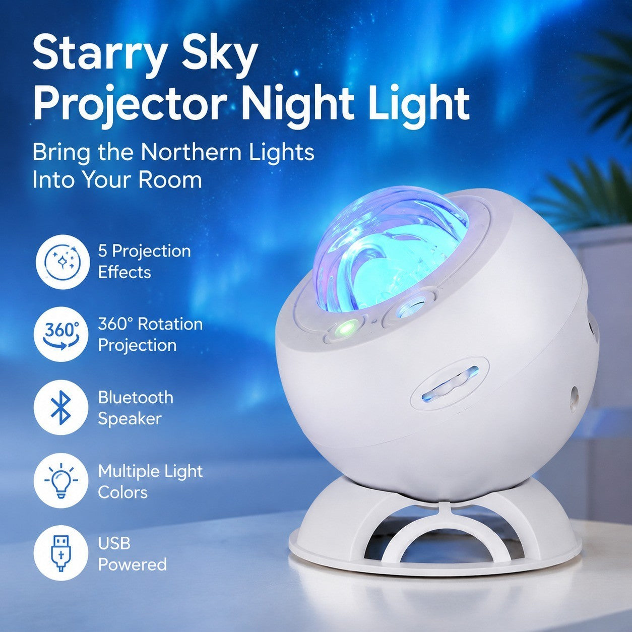 Starry Sky Projector Night Light, Planet Shape, USB Powered, Ambient Lamp for Bedroom, Gift