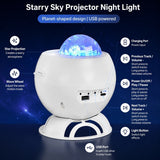 Starry Sky Projector Night Light, Planet Shape, USB Powered, Ambient Lamp for Bedroom, Gift