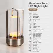 Rechargeable Touch LED Night Light, All-Aluminum, Acrylic, Camping Tent Decor, Bedroom