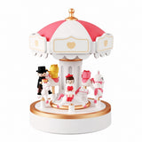 Carousel Music Box Night Light, Wireless Bluetooth Speaker, Girls Gift, Bedside Lamp Table – Pink