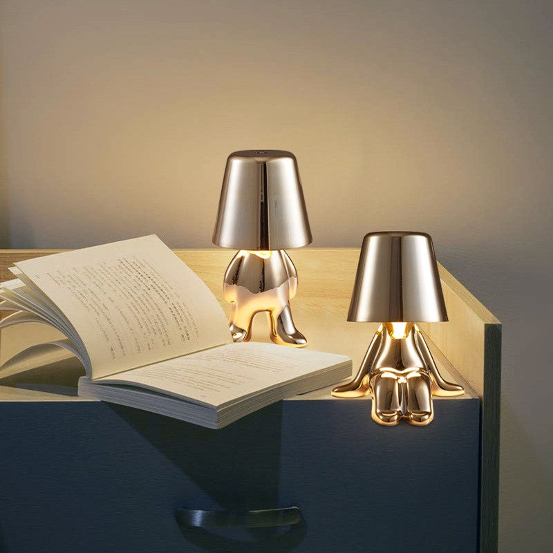 LED Thinker Golden Man Table Lamp, USB Charging, Bedside Desk Decor, Atmosphere Night Light