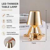LED Thinker Golden Man Table Lamp, USB Charging, Bedside Desk Decor, Atmosphere Night Light
