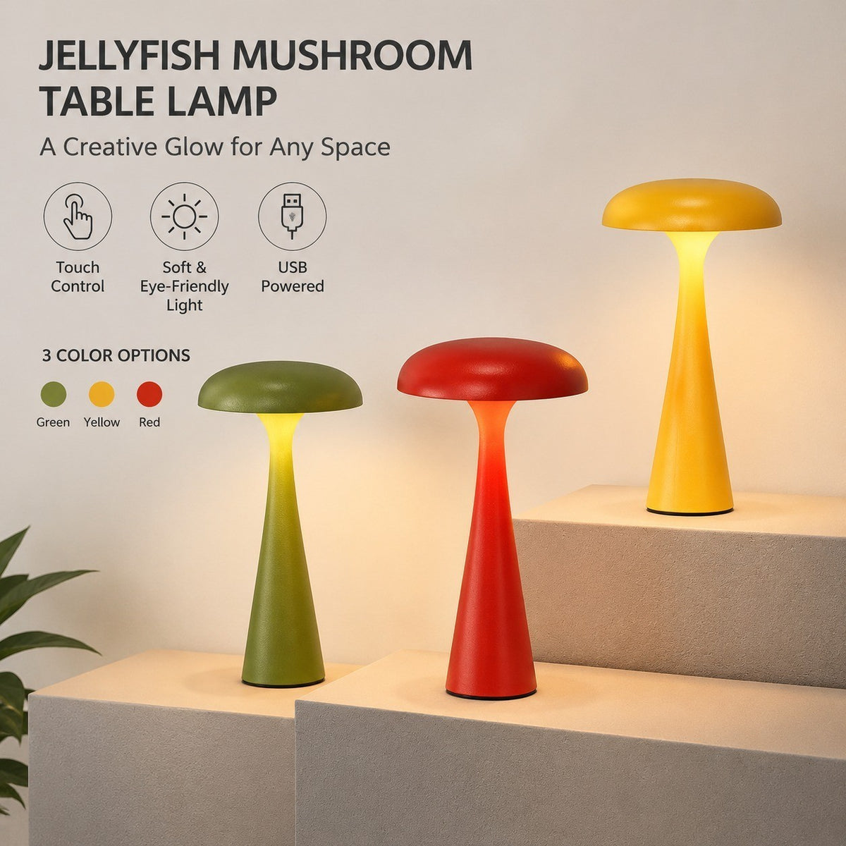 Jellyfish Mushroom Table Lamp, USB Touch Night Light, Creative Atmosphere Decor for Bar