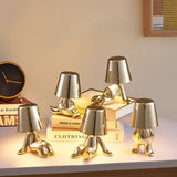 LED Thinker Golden Man Table Lamp, USB Charging, Bedside Desk Decor, Atmosphere Night Light