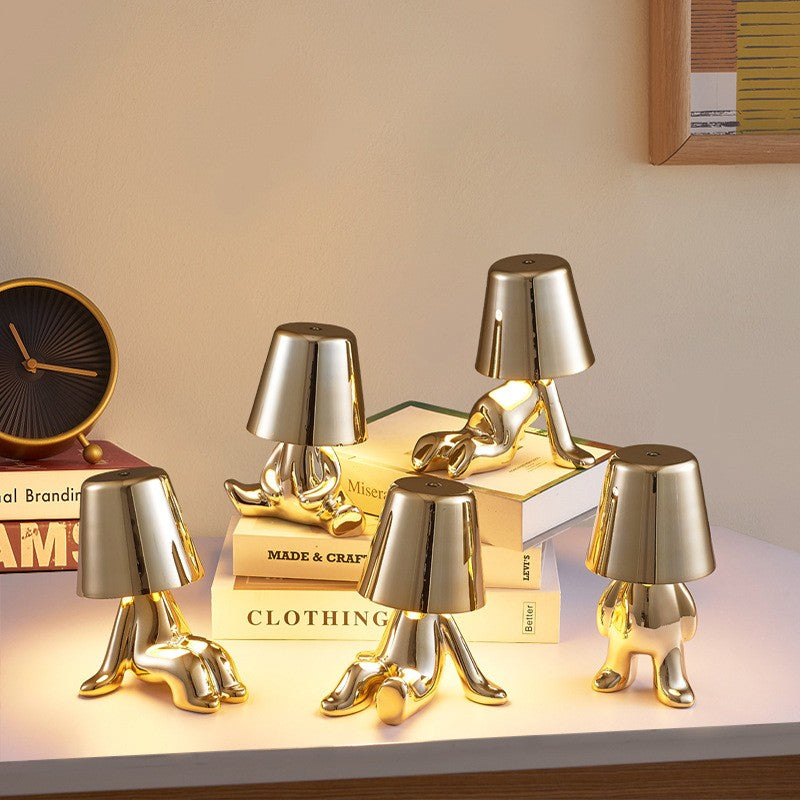 LED Thinker Golden Man Table Lamp, USB Charging, Bedside Desk Decor, Atmosphere Night Light
