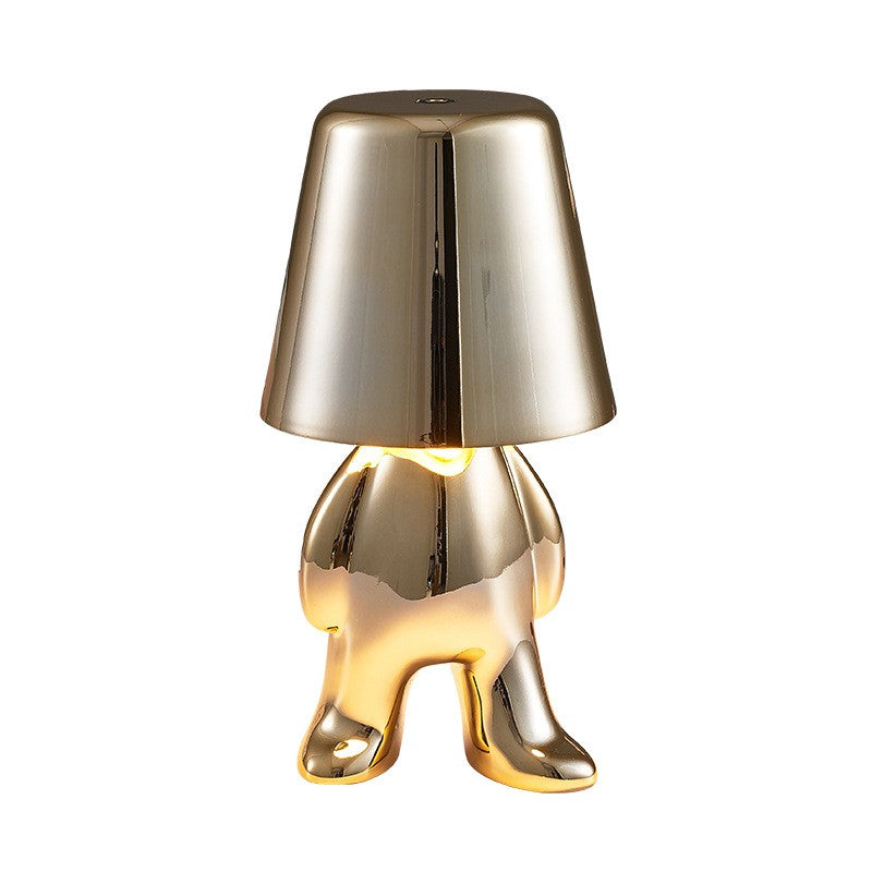 LED Thinker Golden Man Table Lamp, USB Charging, Bedside Desk Decor, Atmosphere Night Light
