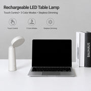 Rechargeable LED Table Lamp, Touch Dimming, 3-Color, Modern Simple Home