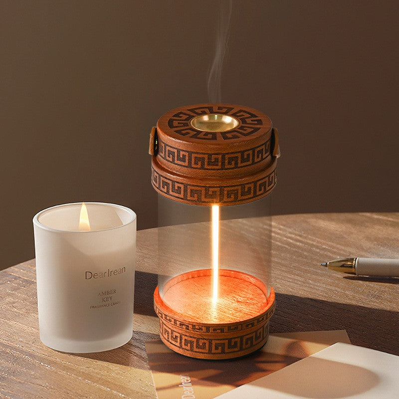 Retro Solid Wood Aromatherapy Lamp, Rechargeable Soft Filament Bedside Night Light Table