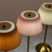 Pleated Fabric Metal Table Lamp, Rechargeable Touch Night Light, 3 Color, Bedside