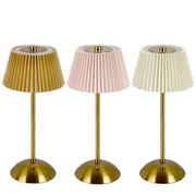 Pleated Fabric Metal Table Lamp, Rechargeable Touch Night Light, 3 Color, Bedside