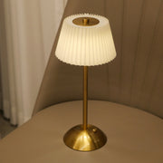 Pleated Fabric Metal Table Lamp, Rechargeable Touch Night Light, 3 Color, Bedside