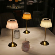 Pleated Fabric Metal Table Lamp, Rechargeable Touch Night Light, 3 Color, Bedside