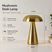 Mushroom Desk Lamp, Metal Rechargeable Night Light, Bedroom Study Dorm Table Lamp