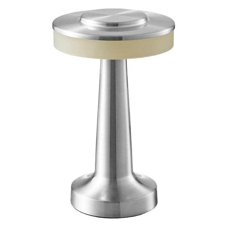 LED Metal Table Lamp, Touch 3-Color Night Light, Portable Bedside Dumbbell Lamp for Bedroom – Space silver