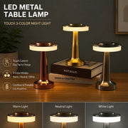 LED Metal Table Lamp, Touch 3-Color Night Light, Portable Bedside Dumbbell Lamp for Bedroom