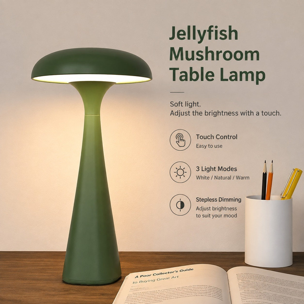 Jellyfish Mushroom Table Lamp, USB Touch Night Light, Creative Atmosphere Decor for Bar