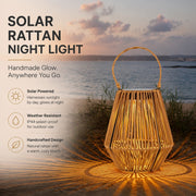 Handmade Rattan Solar Night Light, Portable LED Camping Lamp, IP44 Waterproof Table Lamp