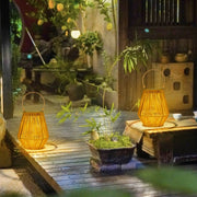 Handmade Rattan Solar Night Light, Portable LED Camping Lamp, IP44 Waterproof Table Lamp